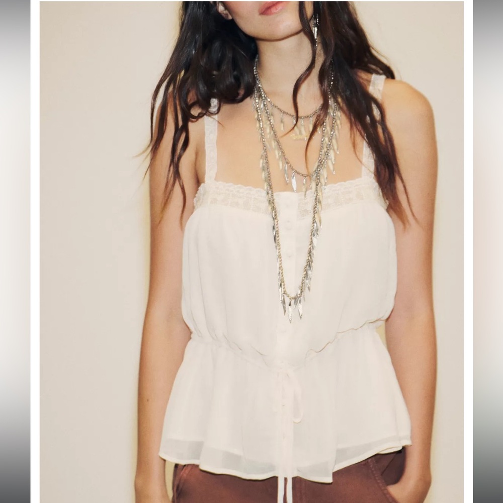 Zara White Lace-Trim Camisole